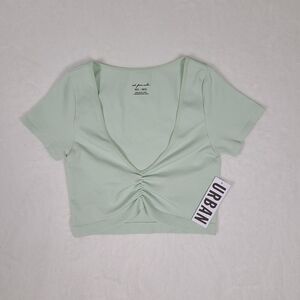 Urban Outfitters Mint Ribbed Ruched Crop Top Womens Medium Large Shirt